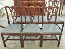 Set of Mahogany Chippendale Style  Dining Chairs with Grey Upholstered Seats