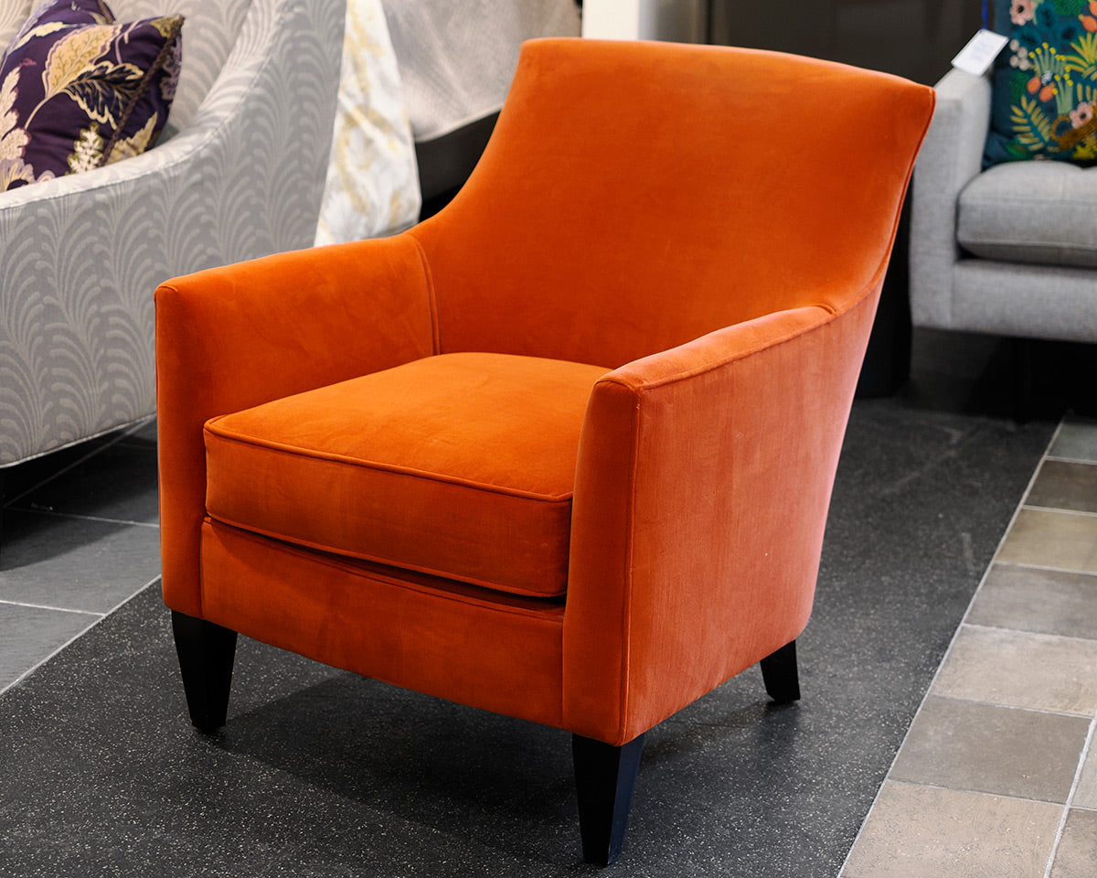 Pair of Crate & Barrel Burnt Orange Velvet Accent Chairs