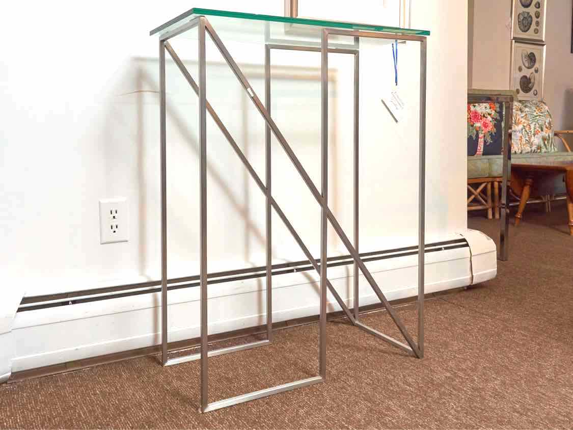 Contemporary Glass Top Chrome Base Entrance Accent Table