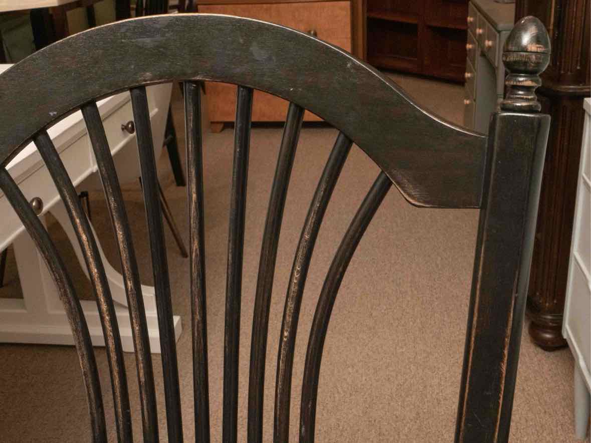 Set Of 6  Distressed Black Finish  Fan Back  Dining Chairs