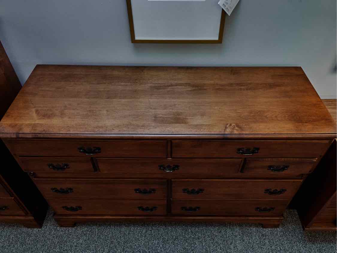 Maple 9-Drawer Dresser with Antique Brass Pulls