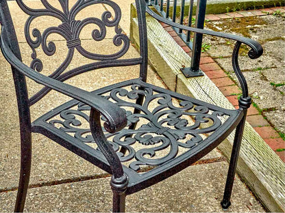 Black Cast Aluminum Outdoor Dining Set with 9 Arm Chairs