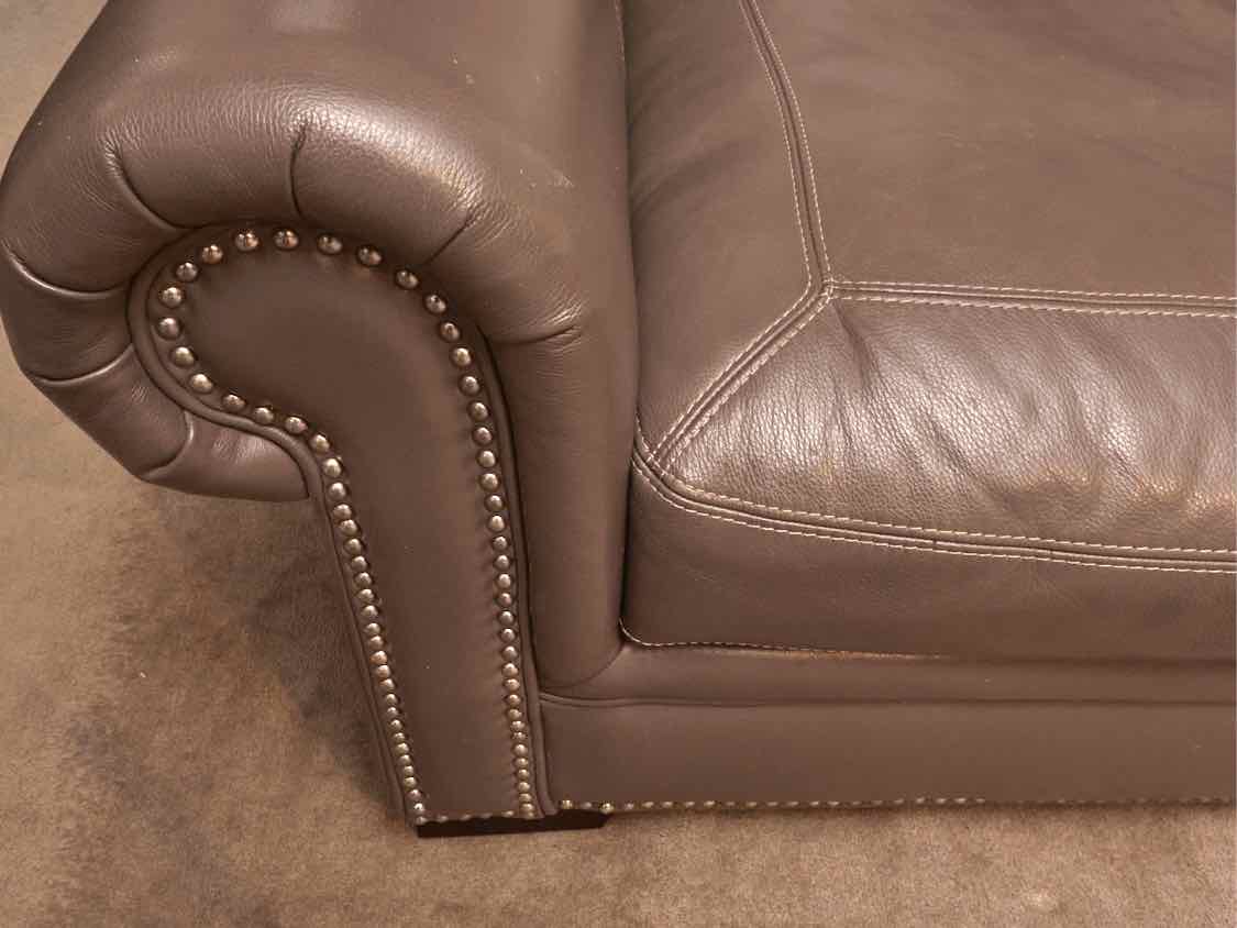 'Mole Grey' 2 Piece Leather Sofa with Nickel Nailhead Trim