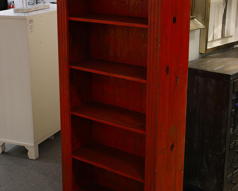 Tall Rustic Bookcase in Red Washed Stain Finish