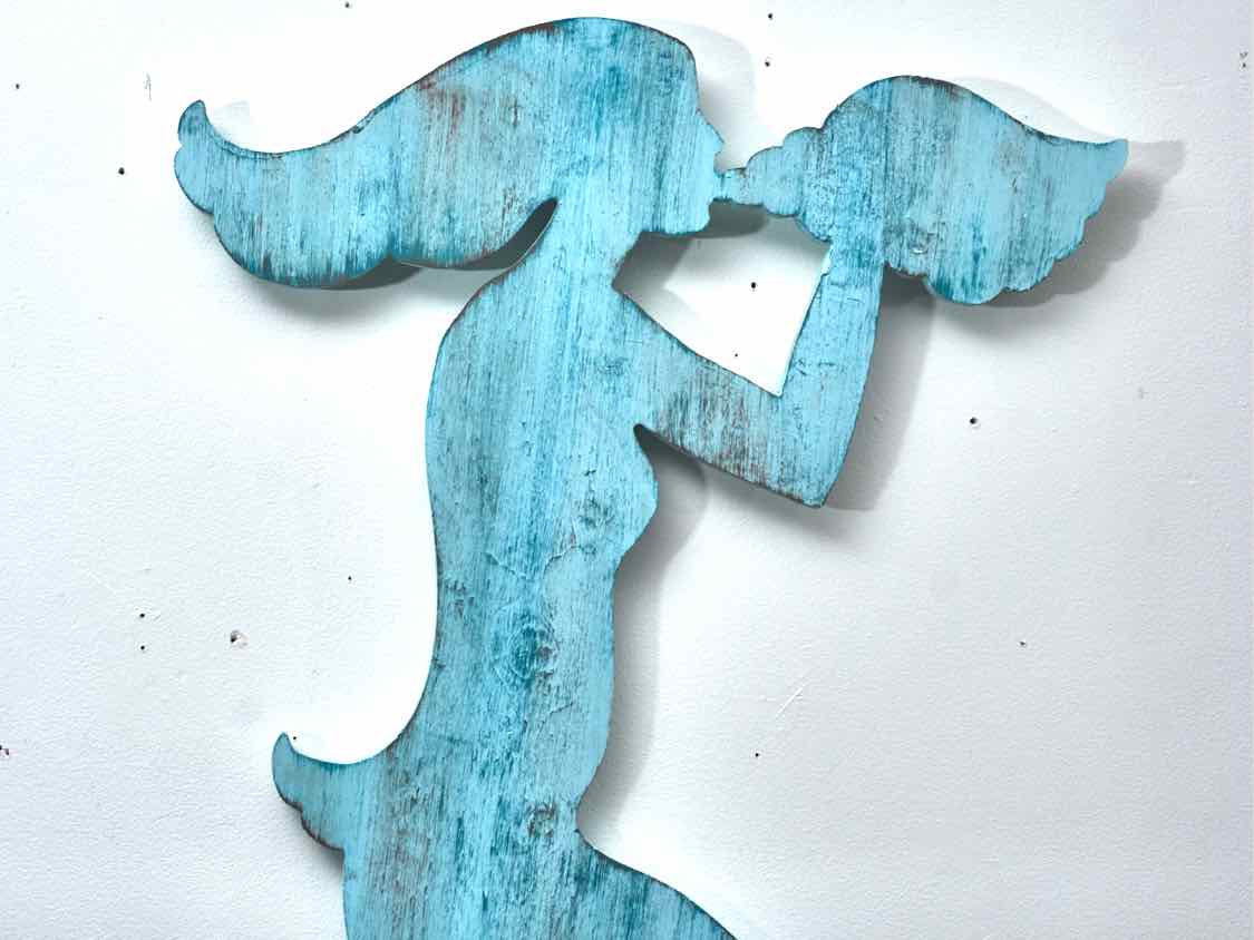 Wooden Aqua Blue Finish Mermaid