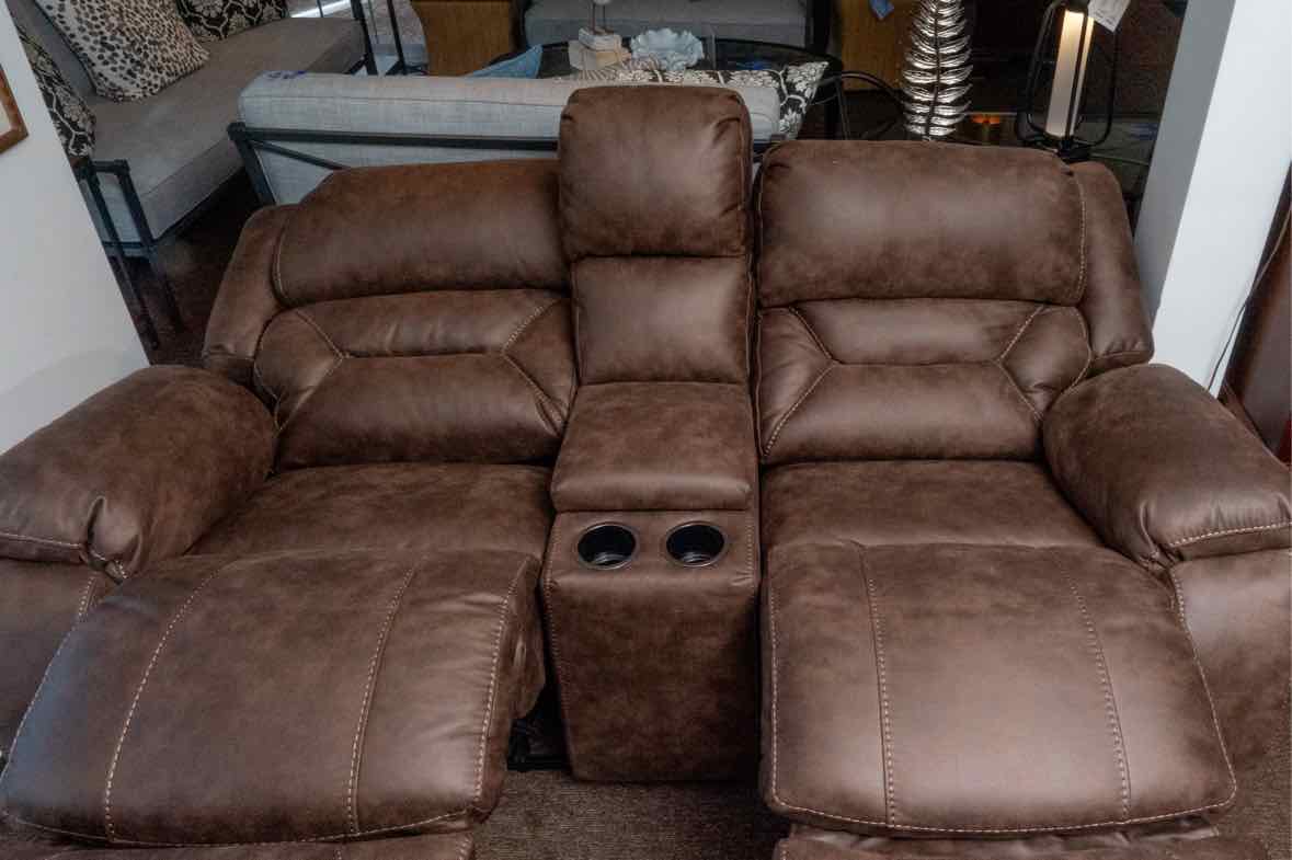Home Stretch Brown Felt Upholstered Power Reclining Loveseat
