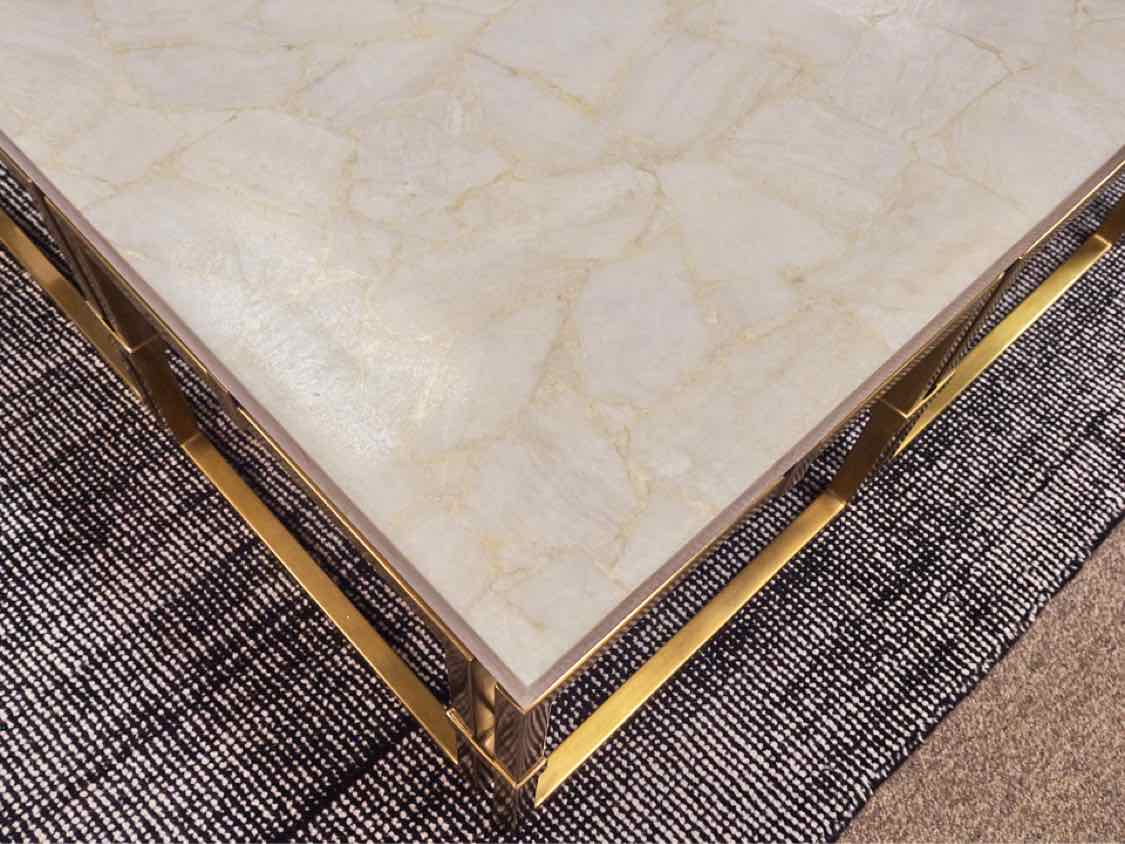 Aerin White Stone Cocktail Table with Brass Base