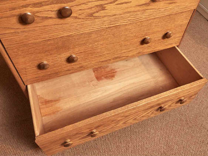 Oak 5 Drawer Chest with Double Wood Knobs