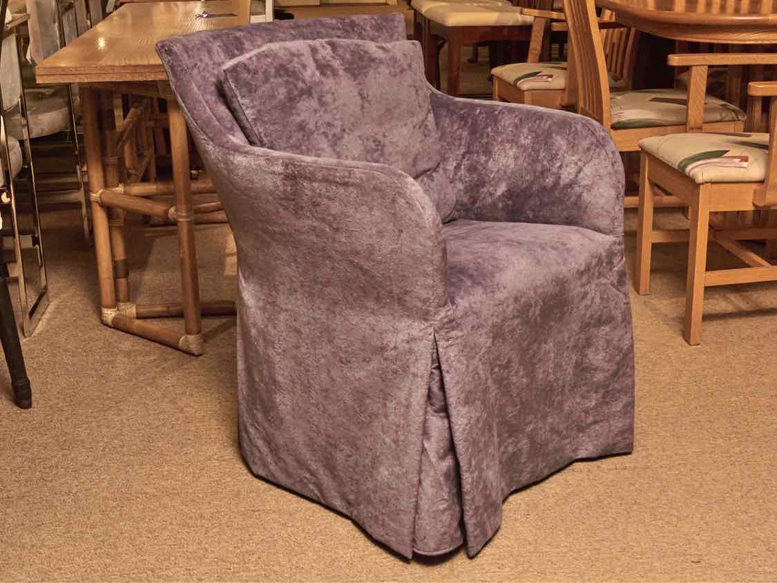 Pair Of Saladino Furniture 'Violet Blue' Slipcovered   Dining Chairs On Wheels