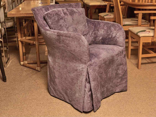 Pair Of Saladino Furniture 'Violet Blue' Slipcovered   Dining Chairs On Wheels