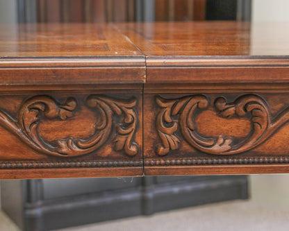 Henredon French Louis XVI Burl Walnut Dining Table W/ Oak Inlays  And 2 Leaves