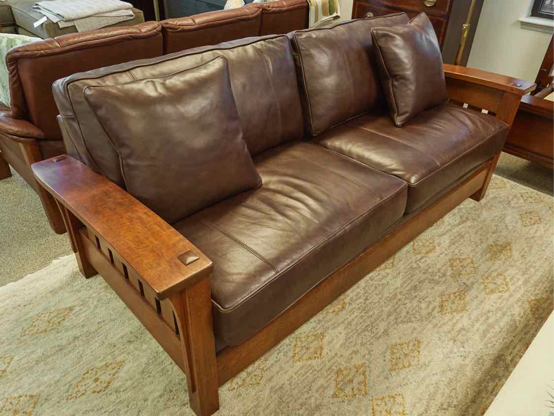 Stickley 'Orchard Street' Mission Sofa in Colman Boot  Brown Leather