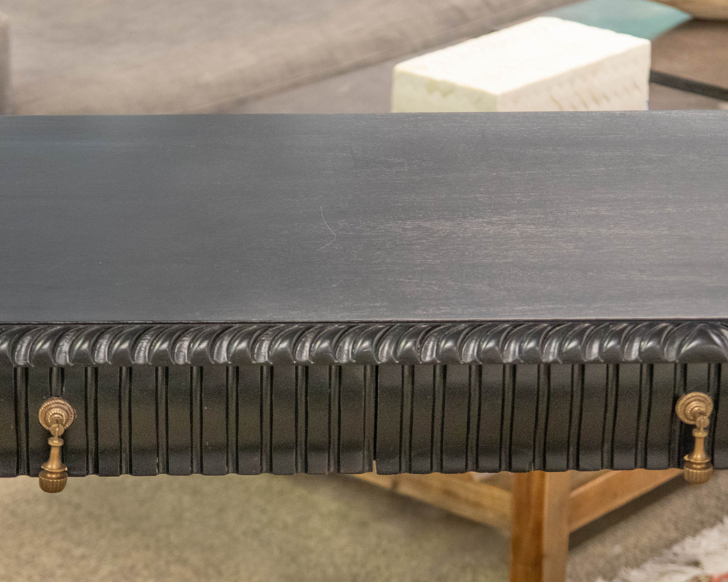 Noir Portuguese Console Table In Hand Rubbed Wash Satin Black Finish