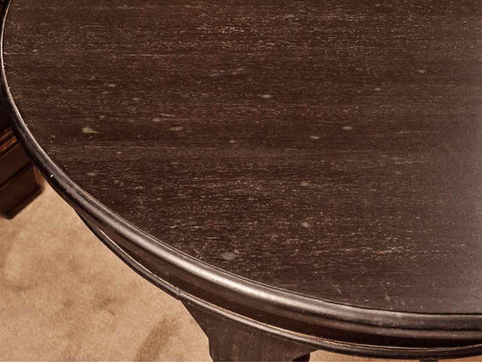 Black Finish Round Accent Table With Unique Carved Legs