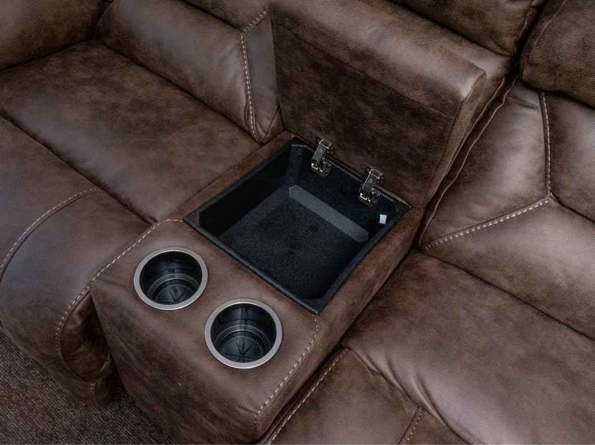 Home Stretch Brown Felt Upholstered Power Reclining Loveseat