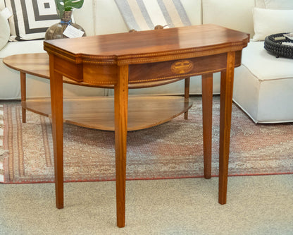 Mahogany Federal Style Game/Card  Table with Intricately Carved Tulipwood Border