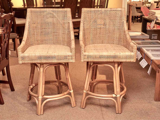 Pair Of Baxton Studio Bella Natural Rattan Swivel Counter Stools