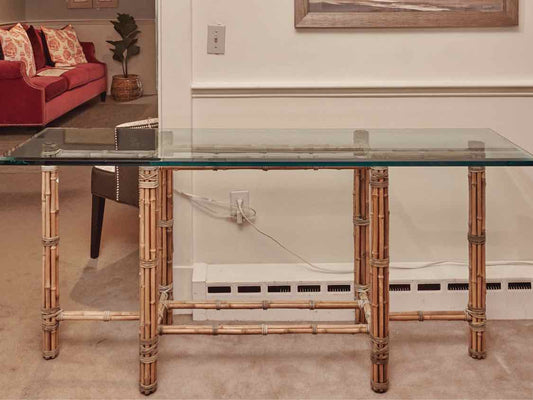 McGuire Glass Top Bamboo Base  Console