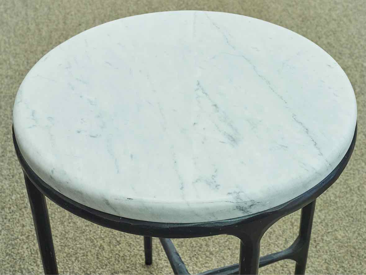 Restoration Hardware Thaddeus White Marble Round  Side Table