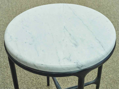 Restoration Hardware Thaddeus White Marble Round  Side Table