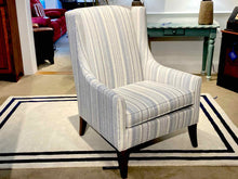 Pair Of Ethan Allen  Light Denim Blue Striped Upholstered  Wing Chairs