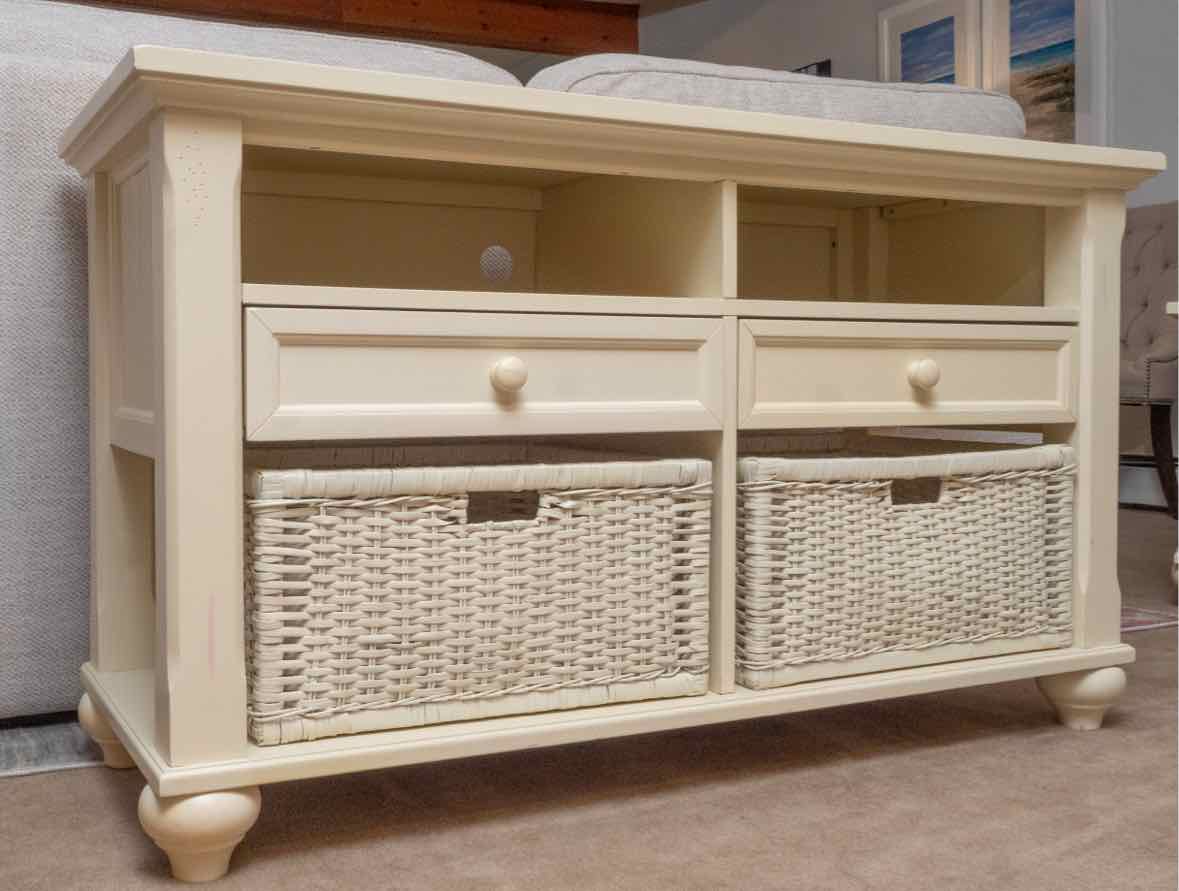 Cream Finish Media Furniture with 2 Dropfront Drawers