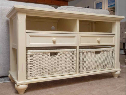 Cream Finish Media Furniture with 2 Dropfront Drawers