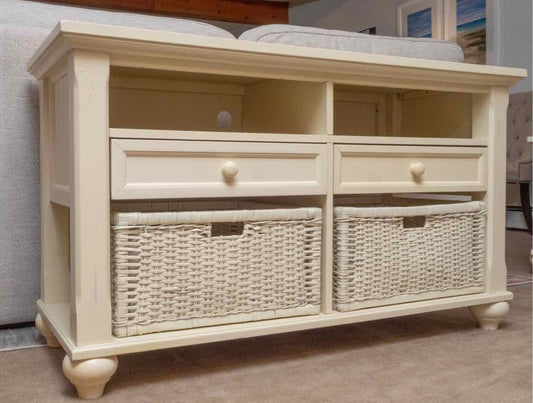 Cream Finish Media Furniture with 2 Dropfront Drawers