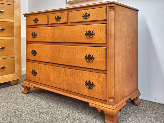 Tiger Maple 6 Drawer Dresser with Chippendale Handles