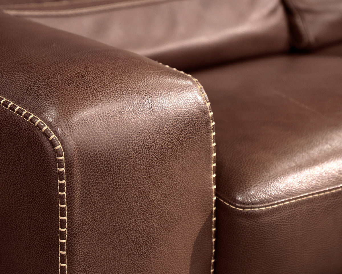 Roche Bobois Two Cushion Chocolate Brown Leather Sofa