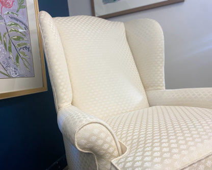 Cream Tone on Tone Print Wing Chair & Ottoman