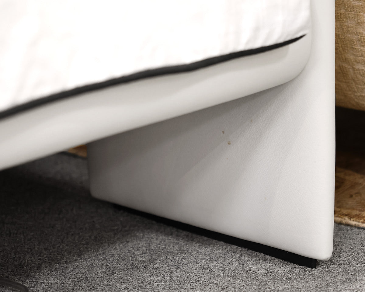 White Leather Contemporary King Bed Frame