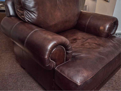 Bernhardt Brown Bonded Leather With Nailhead Trim Chair & Ottoman