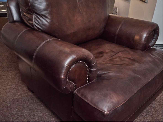 Bernhardt Brown Bonded Leather With Nailhead Trim Chair & Ottoman