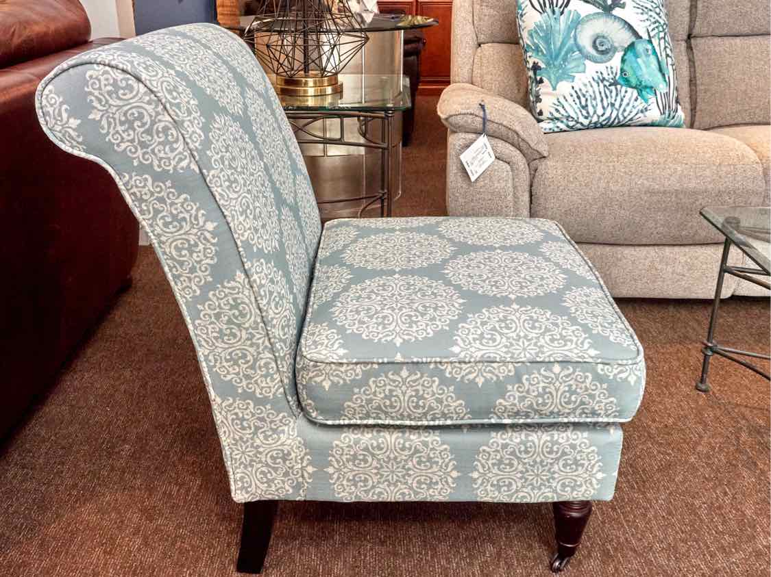 Accent Upholstered Chair In Aqua & Cream Design Espresso Finish Legs