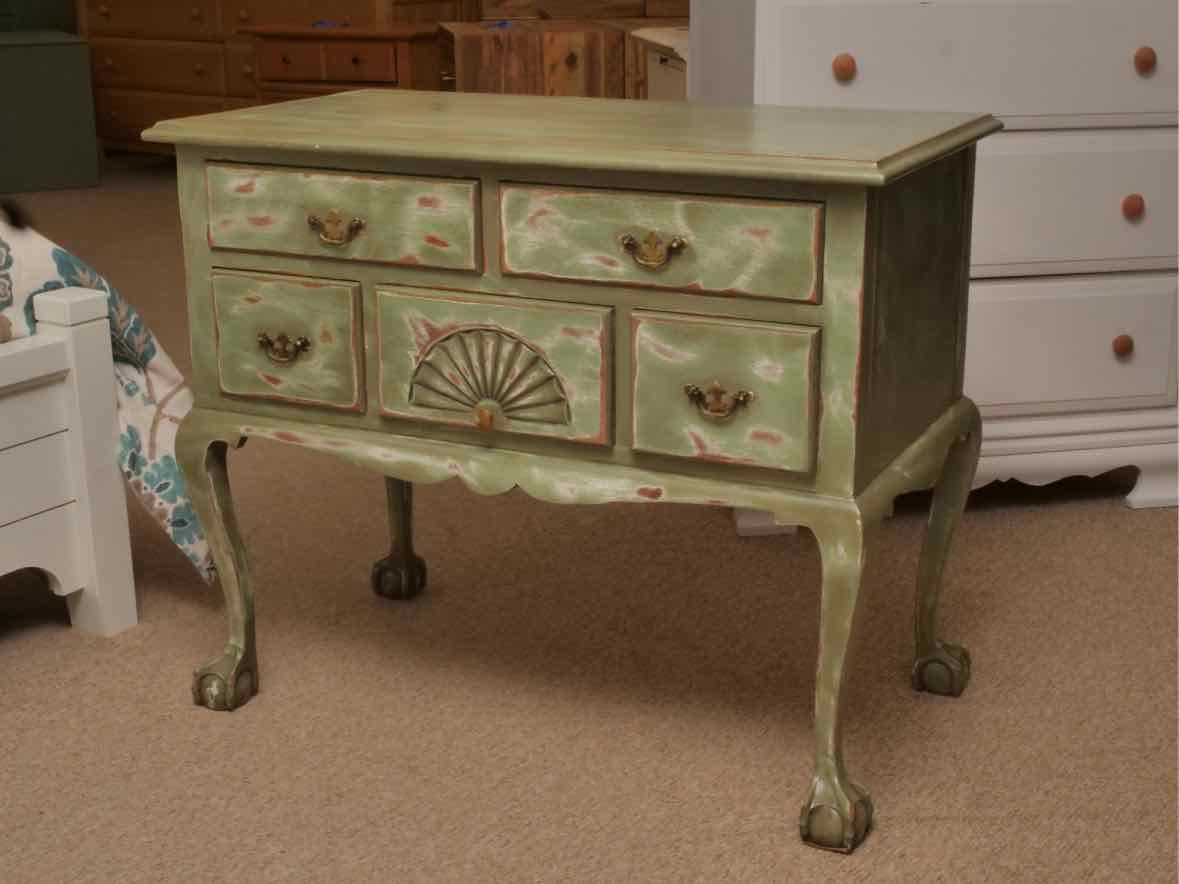 Apple Green Distressed Finish Lowboy Chest