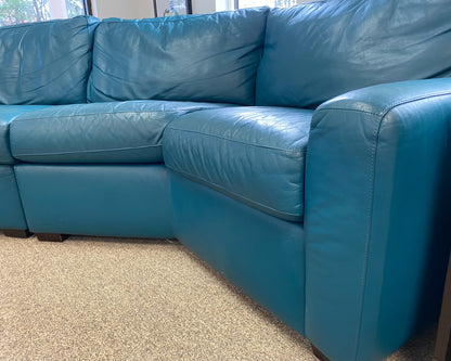 American Leather' Lisben' Wedge 2 Piece Teal Leather Sectional