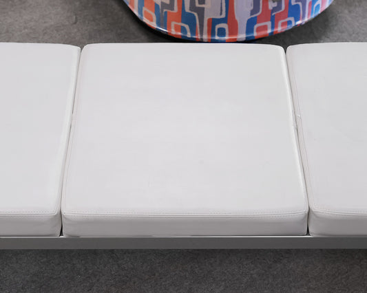White Leather and Chrome 3-Cushion Bench