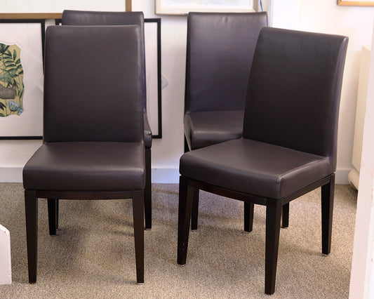 Set of 4 Chocolate Brown Faux Leather Parsons Dining Chairs