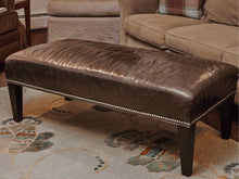 Grey Blue Leather Nailhead Trim Black Finish Legs Ottoman