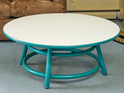 White Laminate Top With Green Painted Legs Round  Cocktail Table