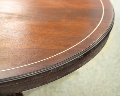 Mahogany Round Cocktail Table on Carved Leg Pedestal  Base