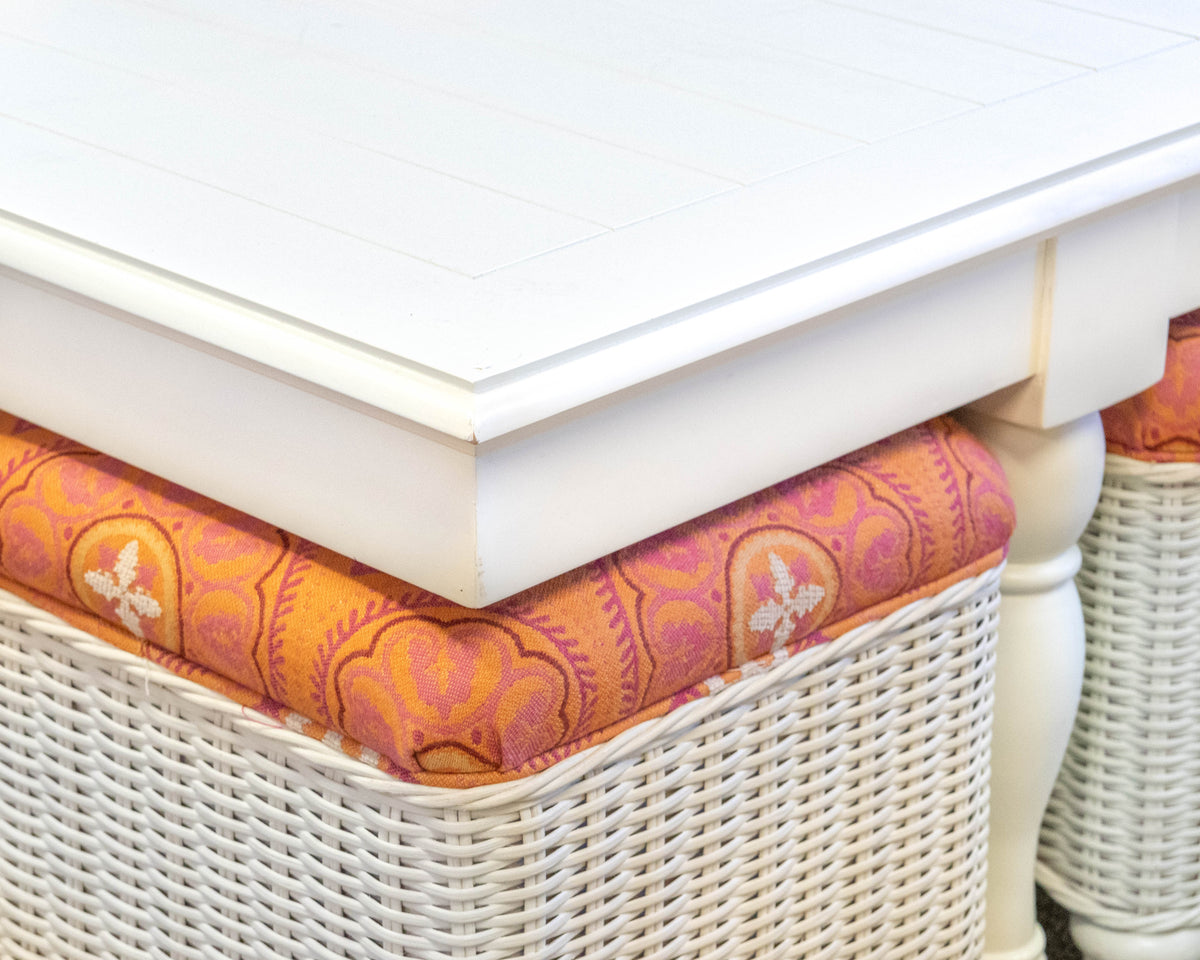 Capris Furniture Hassock Cocktail Table in White Wood & Wicker