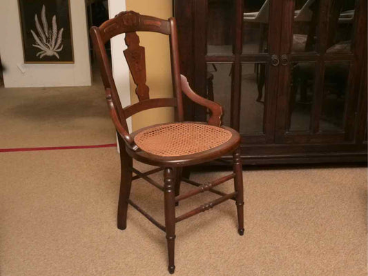 Antique Walnut Cane Seat Accent Chair