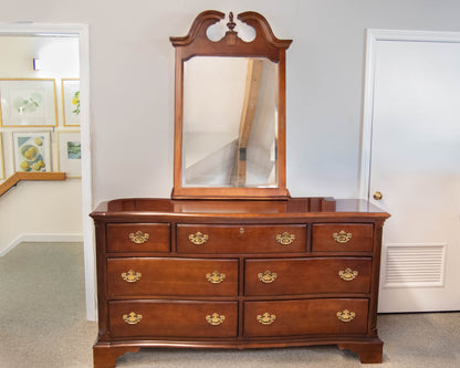 American Drew 7-Drawer Serpentine Front Dresser with Mirror in Cherry