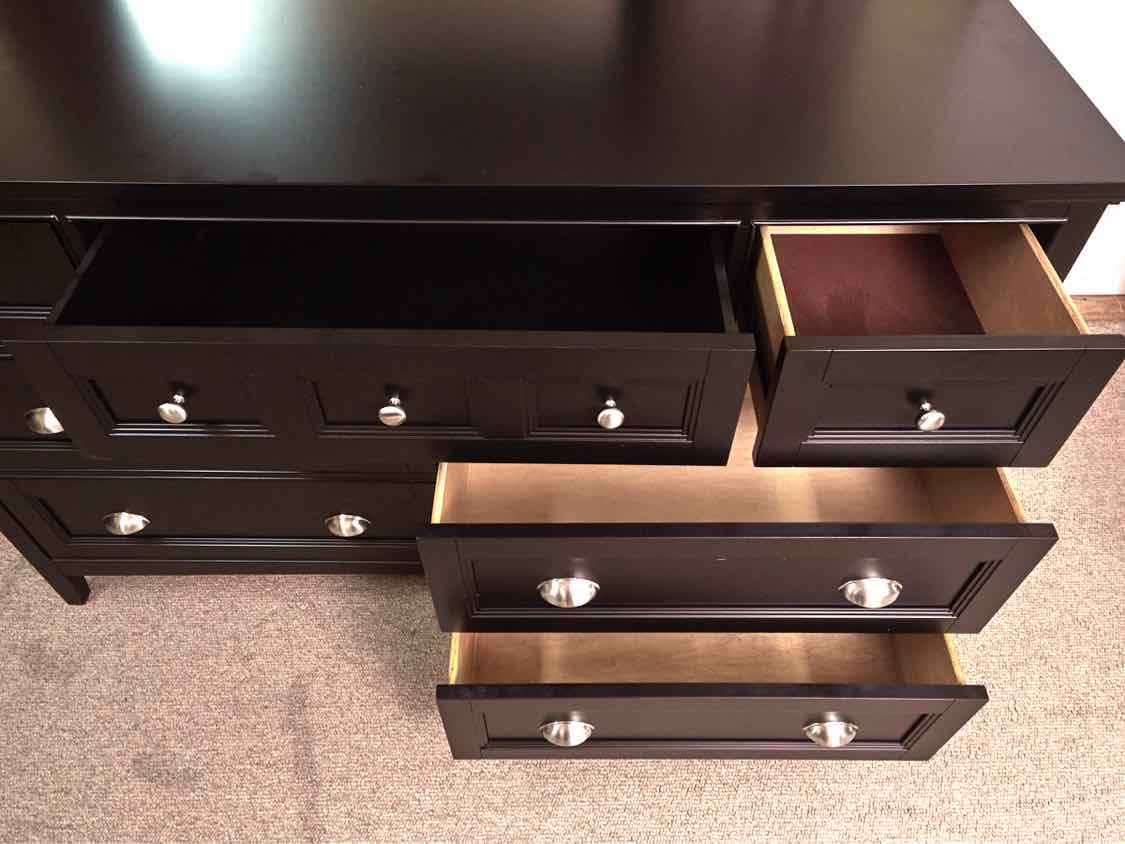 Magnussen Black Finish 7 Drawer Dresser with Matching Mirror