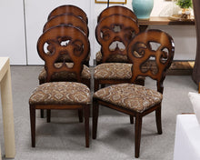 Set of 6 Arhaus Jordan Dining Side Chairs in Dark Finish with Damask Seats