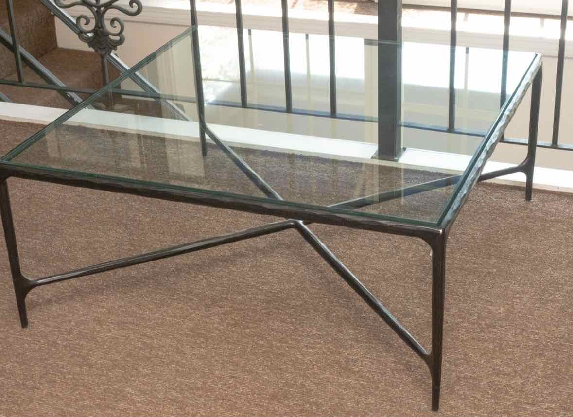 Thaddeus Hand Forged Metal Glass Top Cocktail Table