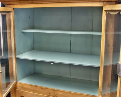 Scrubbed Pine Cabinet with Glass Door Hutch