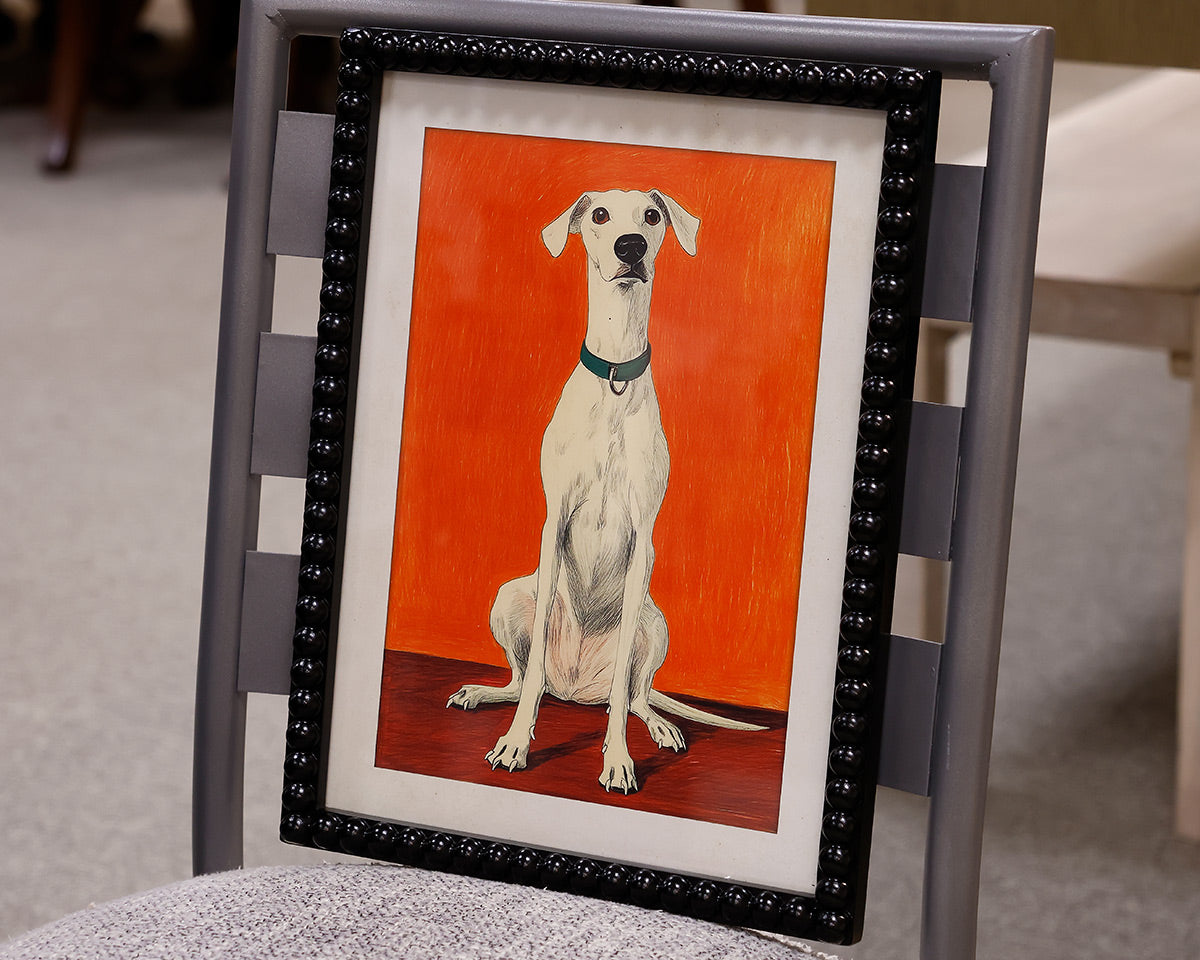 Hound on Red - Print in Beaded Black Frame